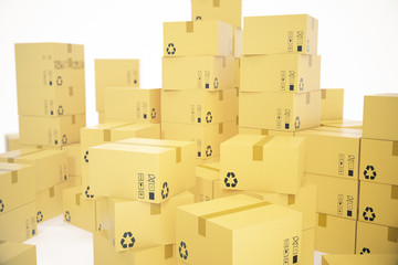 Stack of cardboard boxes isolated on white background for the delivery of business concept. 3d rendering