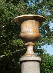 The stone jasper vase in a park in Barnaul, Altai region, Russia 