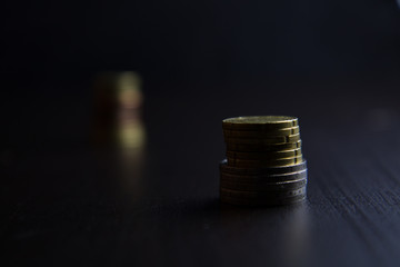 Stack of coins in focus