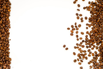 coffee beans on white table top view mock up