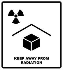 Vector illustration of the package sign - Keep away from radiation - X-ray radiation text. Packaging label. Black silhouettes, symple flat style