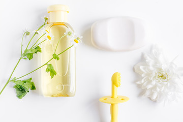 natural organic cosmetics for baby on white background top view