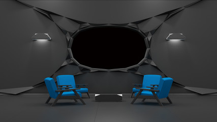 interior with empty window isolated on black 3D rendering