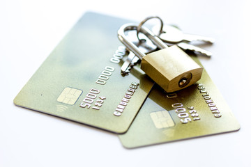 Credit cards with lock close up - online shopping