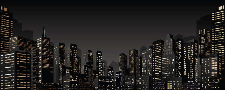 Cityscape with Group of Skyscrapers. Vector Banner