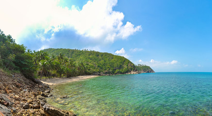 Fototapeta na wymiar Paradise tropical island with beach and coconut trees