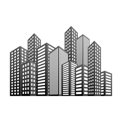 Buildings and city scene line sticker, vector illustration