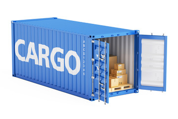 Cargo container with parcels, 3D rendering