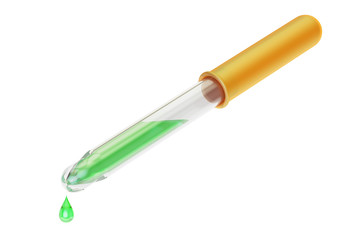 Dropper with green liquid, 3D rendering