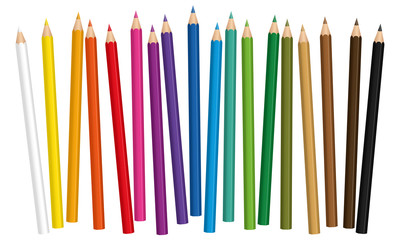 Crayons - colored pencil set loosely arranged - vector on white background. - obrazy, fototapety, plakaty