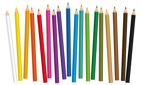 Crayons - colored pencil set loosely arranged - vector on white background.