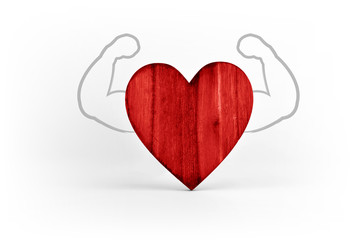 Training and strong red heart symbol of health