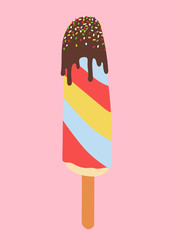 cold, stick, delicious, dessert, white, sweet, red, snack, vector, freeze, summer, chocolate, ice, flat, melting, candy, illustration, tasty, design, cream, color, blue, colorful, sugar, refreshment, 