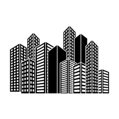 contour buildings and city scene line sticker, vector illustration