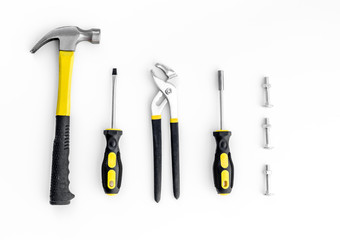 Tools for repairing top view on white background