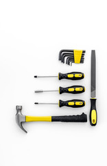 Tools for repairing top view on white background