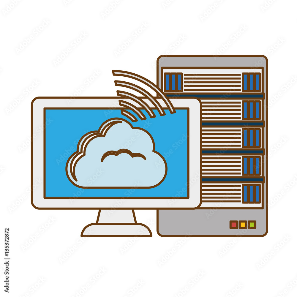 Poster database hosting and tuning connecting image, vector illustration