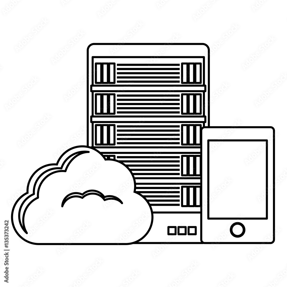 Poster figure database hosting and tuning smartphone image, vector illustration