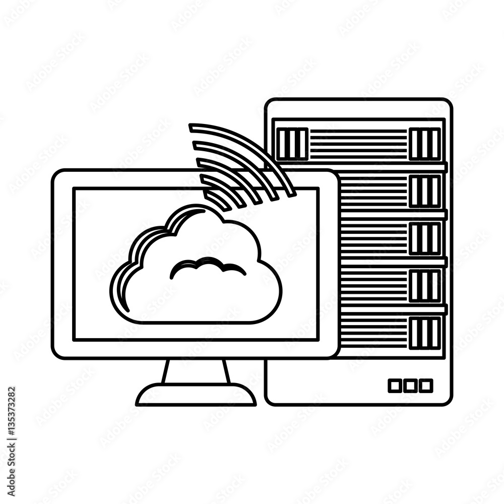 Poster figure database hosting and tuning connecting image, vector illustration