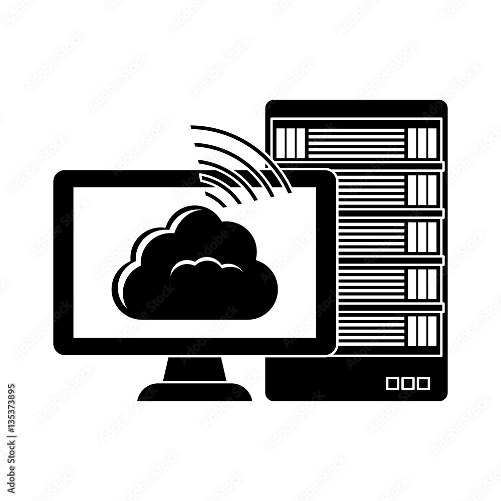 Poster black database hosting and tuning connecting image, vector illustration