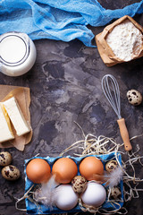 Milk, butter, eggs, flour. Baking concept