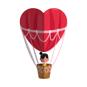 hot air balloon with kawaii girl icon over white background. colorful design. vector illustration