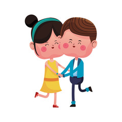 kawaii couple in love over white background. colorful design. vector illustration