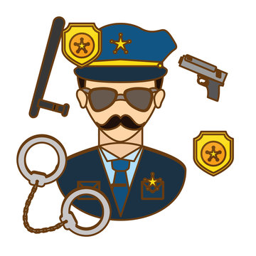 policeman with his tools icon image, vctor illustration