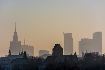 panorama over Warsaw center with heavy smog - 135376841