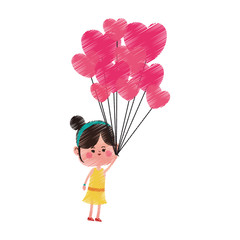 kawaii girl with heart balloons over white background. colorful design. vector illustration