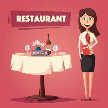 Reserved table in restaurant. Cartoon vector illustration