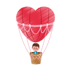 kawaii boy on air balloon over white background. colorful design. vector illustration