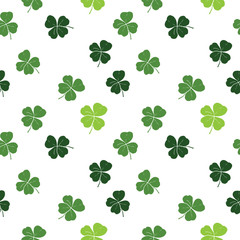 Clover leaf hand drawn doodle seamless pattern vector illustration. St Patricks Day symbol, Irish lucky shamrock background