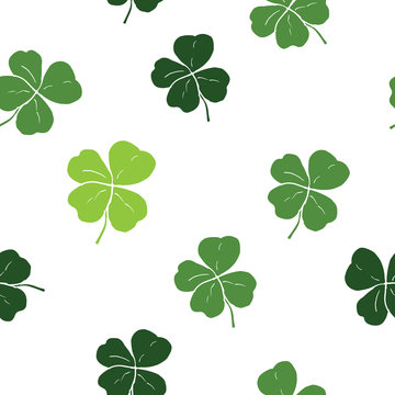 Clover leaf hand drawn doodle seamless pattern vector illustration. St Patricks Day symbol, Irish lucky shamrock background