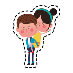 kawaii couple in love over white background. colorful design. vector illustration