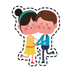kawaii couple in love over white background. colorful design. vector illustration