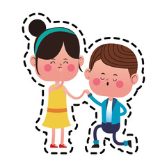 kawaii couple in love over white background. colorful design. vector illustration