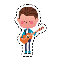 kawaii boy with guitar icon over white background. colorful design. vector illustration