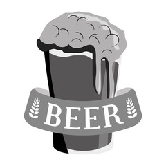 grayscale glass beer icon image design, vector illustration