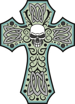 Vector illustration of an ornated cross with a skull