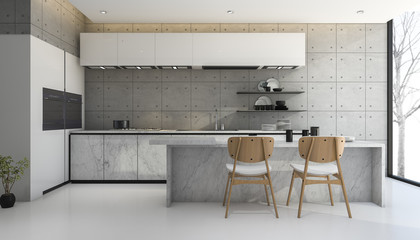 3d rendering loft and modern concrete kitchen 