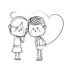 kawaii couple in love with heart icon over white background. vector illustration