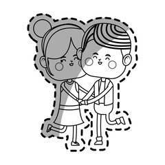 kawaii couple in love over white background. vector illustration