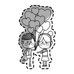 kawaii couple in love with heart balloons  over white background. vector illustration