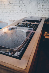 Double turntable in a wooden frame hipster style