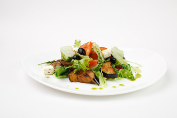Beautiful meat salad on white background