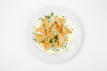 A beautiful snack. Dish on white background