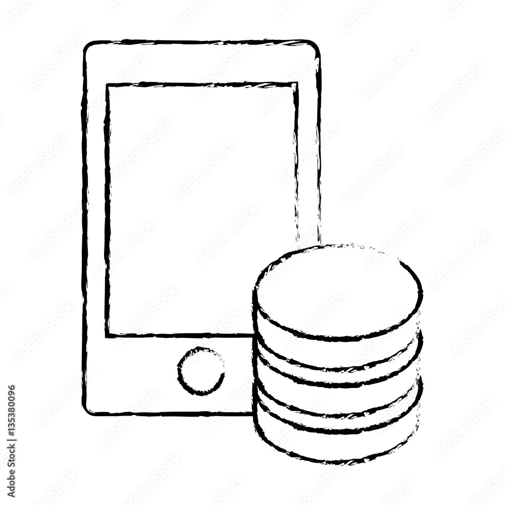 Poster figure optimization server smartphone database icon, vector illustration