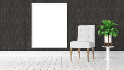 Modern bright interior with empty frame . 3D rendering