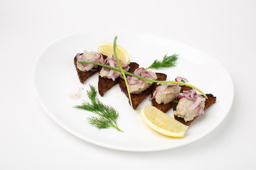 A beautiful snack. Dish on white background